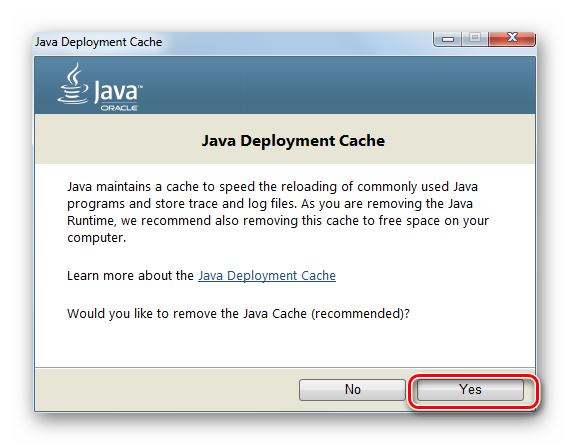 Переход к удалению кэш Java в окне утилиты JavaUninstalTool в Windows 7